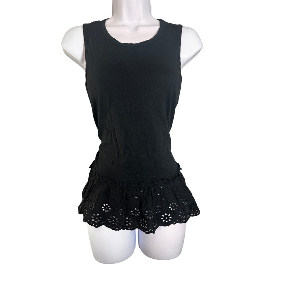J.Crew Womens Black Eyelet Peplum Tank Top Sleeveless Scalloped Hem Size M